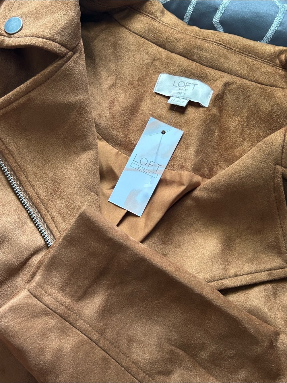 VTG LOFT Suede-Look Moto Jacket in Camel Brown SZ Large Petite